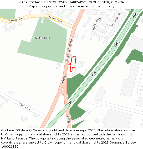 CARP COTTAGE, BRISTOL ROAD, HARDWICKE, GLOUCESTER, GL2 4RA: Location map and indicative extent of plot