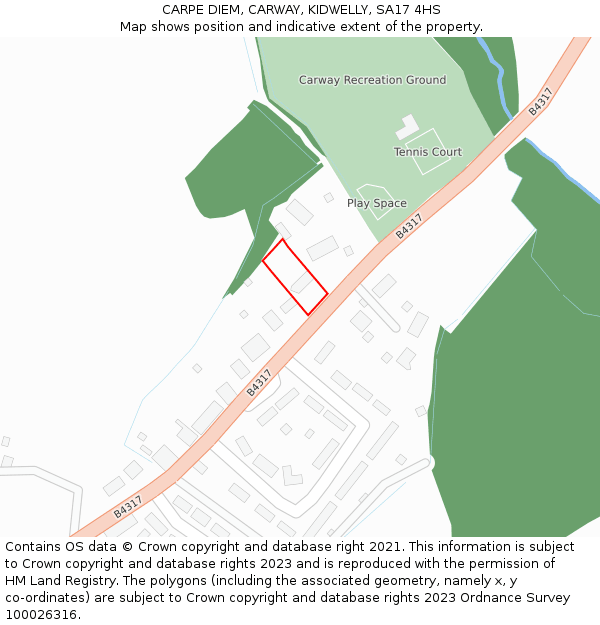 CARPE DIEM, CARWAY, KIDWELLY, SA17 4HS: Location map and indicative extent of plot