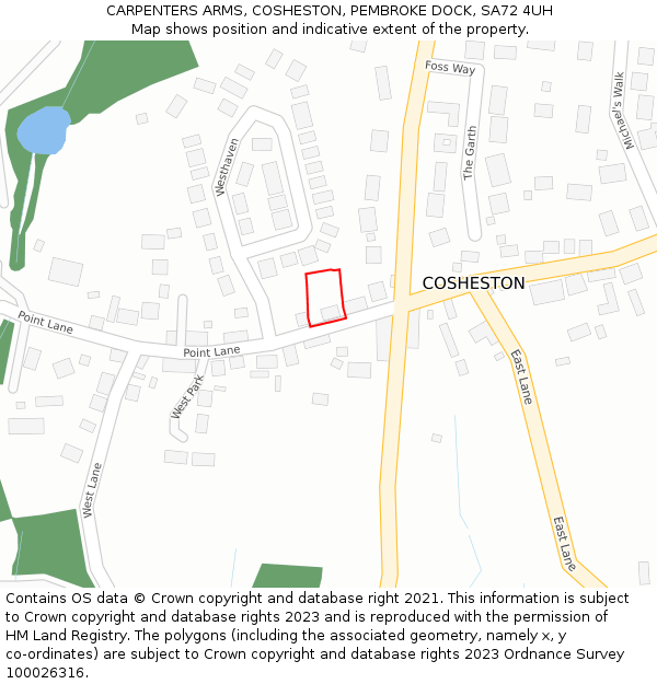 CARPENTERS ARMS, COSHESTON, PEMBROKE DOCK, SA72 4UH: Location map and indicative extent of plot