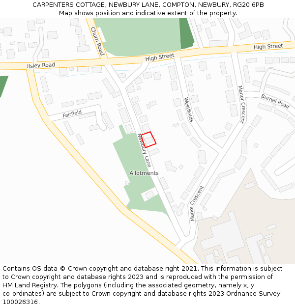 CARPENTERS COTTAGE, NEWBURY LANE, COMPTON, NEWBURY, RG20 6PB: Location map and indicative extent of plot