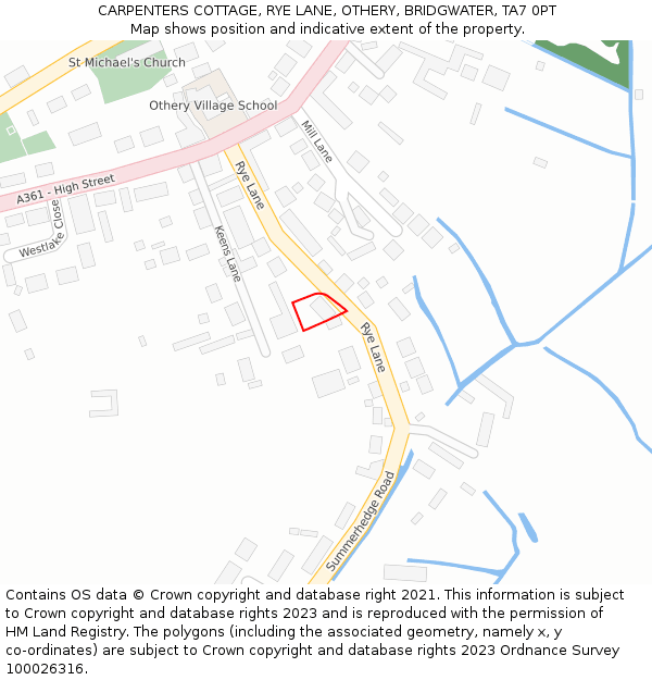 CARPENTERS COTTAGE, RYE LANE, OTHERY, BRIDGWATER, TA7 0PT: Location map and indicative extent of plot