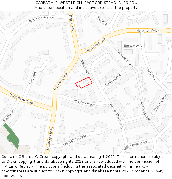 CARRADALE, WEST LEIGH, EAST GRINSTEAD, RH19 4DU: Location map and indicative extent of plot
