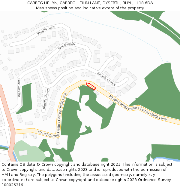 CARREG HEILYN, CARREG HEILIN LANE, DYSERTH, RHYL, LL18 6DA: Location map and indicative extent of plot