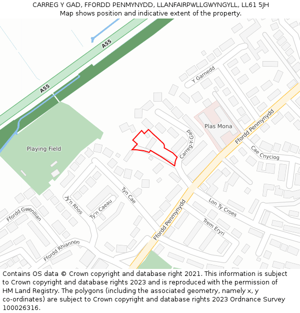 CARREG Y GAD, FFORDD PENMYNYDD, LLANFAIRPWLLGWYNGYLL, LL61 5JH: Location map and indicative extent of plot