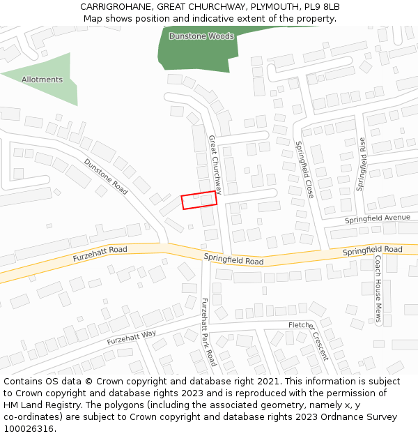 CARRIGROHANE, GREAT CHURCHWAY, PLYMOUTH, PL9 8LB: Location map and indicative extent of plot