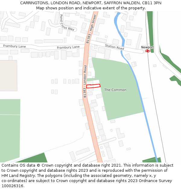 CARRINGTONS, LONDON ROAD, NEWPORT, SAFFRON WALDEN, CB11 3PN: Location map and indicative extent of plot