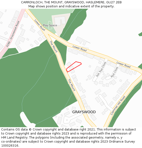 CARRONLOCH, THE MOUNT, GRAYSWOOD, HASLEMERE, GU27 2EB: Location map and indicative extent of plot