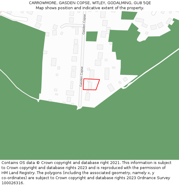 CARROWMORE, GASDEN COPSE, WITLEY, GODALMING, GU8 5QE: Location map and indicative extent of plot