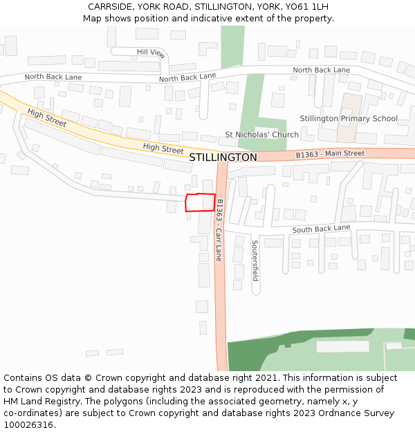 CARRSIDE, YORK ROAD, STILLINGTON, YORK, YO61 1LH: Location map and indicative extent of plot