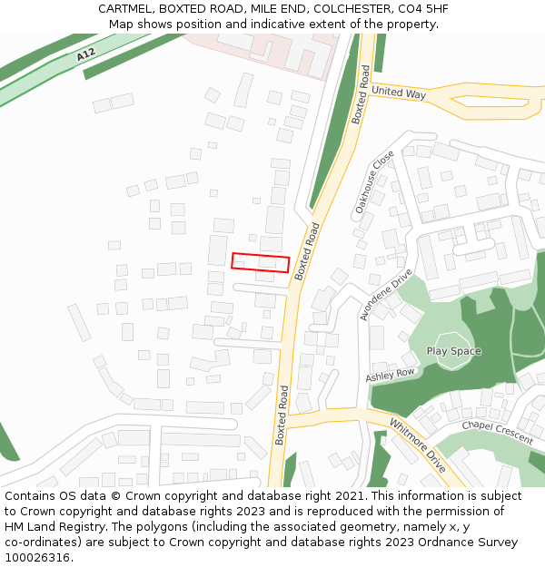 CARTMEL, BOXTED ROAD, MILE END, COLCHESTER, CO4 5HF: Location map and indicative extent of plot