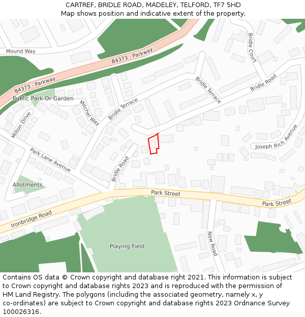 CARTREF, BRIDLE ROAD, MADELEY, TELFORD, TF7 5HD: Location map and indicative extent of plot