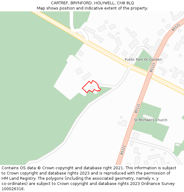 CARTREF, BRYNFORD, HOLYWELL, CH8 8LQ: Location map and indicative extent of plot