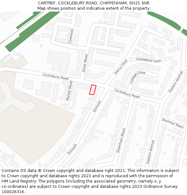 CARTREF, COCKLEBURY ROAD, CHIPPENHAM, SN15 3NR: Location map and indicative extent of plot