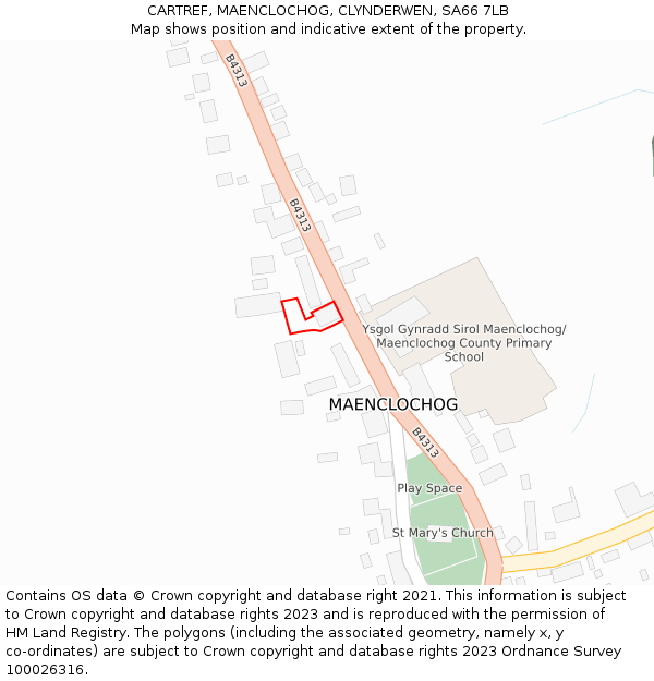 CARTREF, MAENCLOCHOG, CLYNDERWEN, SA66 7LB: Location map and indicative extent of plot