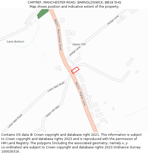 CARTREF, MANCHESTER ROAD, BARNOLDSWICK, BB18 5HQ: Location map and indicative extent of plot