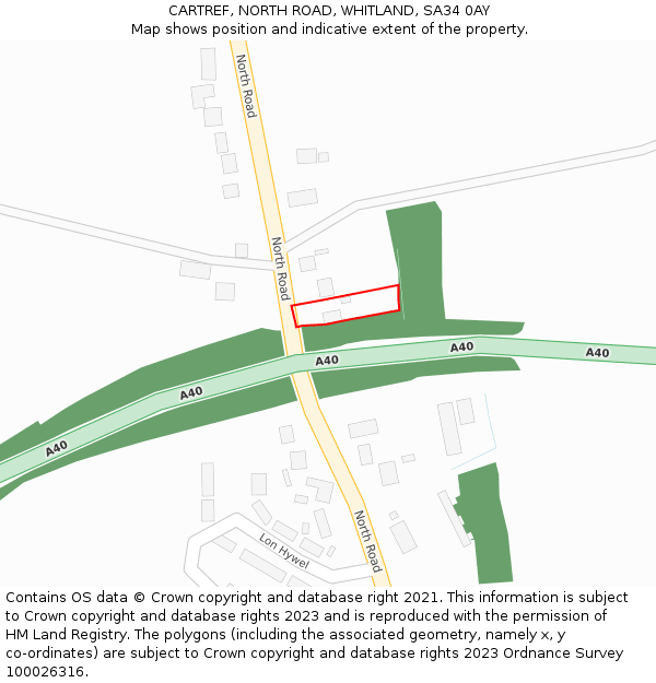 CARTREF, NORTH ROAD, WHITLAND, SA34 0AY: Location map and indicative extent of plot