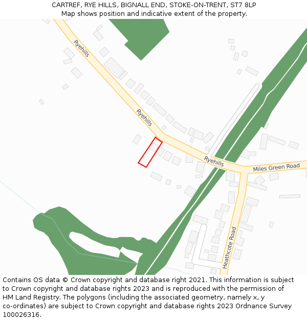 CARTREF, RYE HILLS, BIGNALL END, STOKE-ON-TRENT, ST7 8LP: Location map and indicative extent of plot