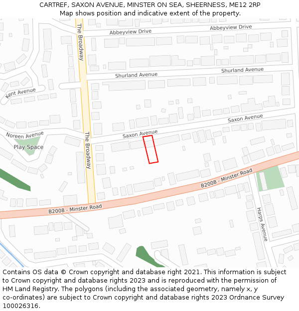 CARTREF, SAXON AVENUE, MINSTER ON SEA, SHEERNESS, ME12 2RP: Location map and indicative extent of plot