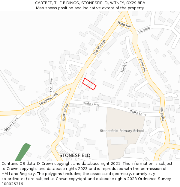 CARTREF, THE RIDINGS, STONESFIELD, WITNEY, OX29 8EA: Location map and indicative extent of plot