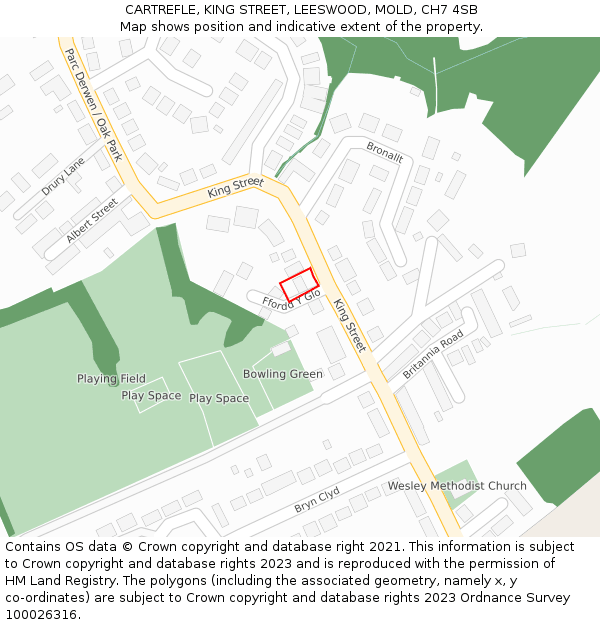 CARTREFLE, KING STREET, LEESWOOD, MOLD, CH7 4SB: Location map and indicative extent of plot