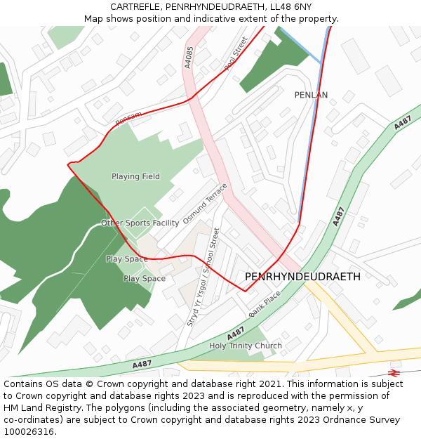 CARTREFLE, PENRHYNDEUDRAETH, LL48 6NY: Location map and indicative extent of plot