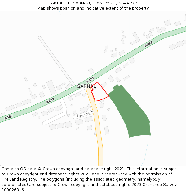 CARTREFLE, SARNAU, LLANDYSUL, SA44 6QS: Location map and indicative extent of plot