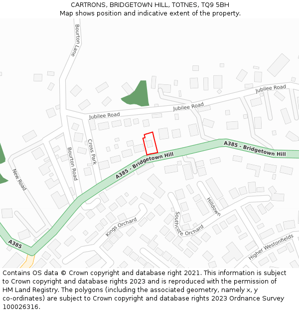 CARTRONS, BRIDGETOWN HILL, TOTNES, TQ9 5BH: Location map and indicative extent of plot