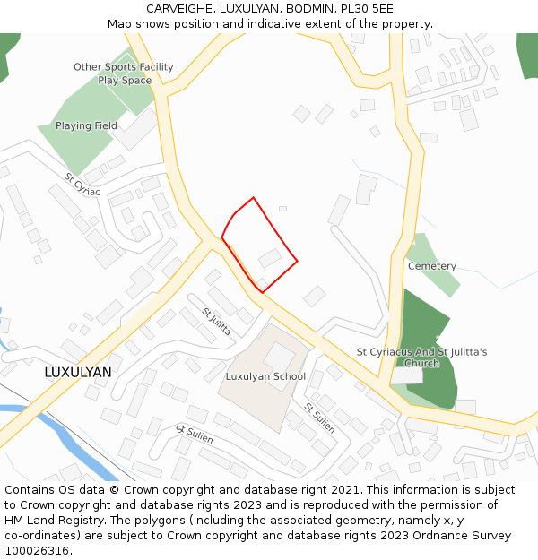 CARVEIGHE, LUXULYAN, BODMIN, PL30 5EE: Location map and indicative extent of plot