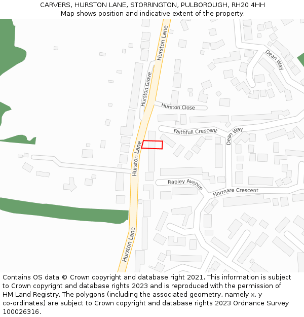 CARVERS, HURSTON LANE, STORRINGTON, PULBOROUGH, RH20 4HH: Location map and indicative extent of plot