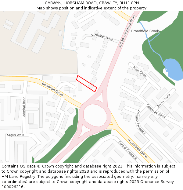 CARWYN, HORSHAM ROAD, CRAWLEY, RH11 8PN: Location map and indicative extent of plot