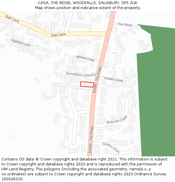 CASA, THE RIDGE, WOODFALLS, SALISBURY, SP5 2LW: Location map and indicative extent of plot