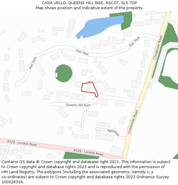 CASA VELLO, QUEENS HILL RISE, ASCOT, SL5 7DP: Location map and indicative extent of plot