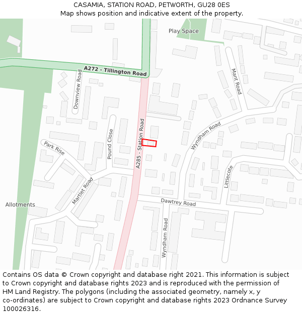 CASAMIA, STATION ROAD, PETWORTH, GU28 0ES: Location map and indicative extent of plot