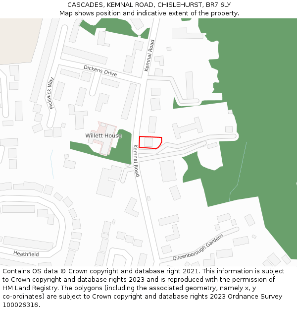 CASCADES, KEMNAL ROAD, CHISLEHURST, BR7 6LY: Location map and indicative extent of plot
