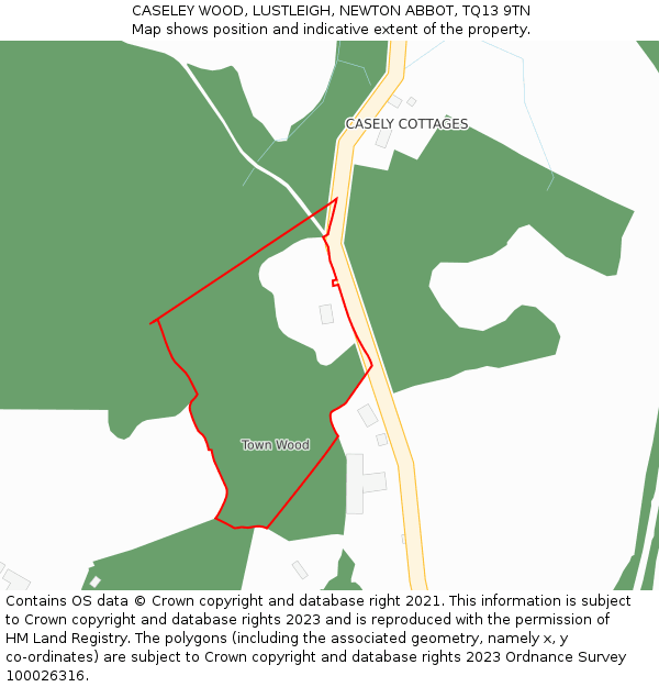 CASELEY WOOD, LUSTLEIGH, NEWTON ABBOT, TQ13 9TN: Location map and indicative extent of plot