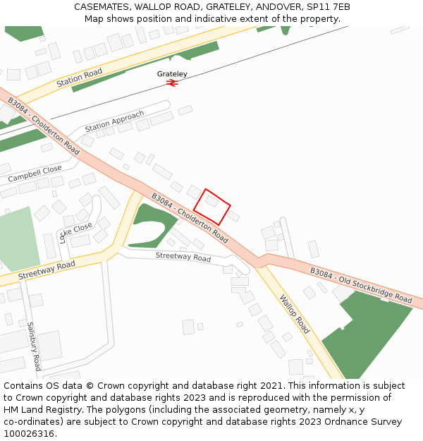 CASEMATES, WALLOP ROAD, GRATELEY, ANDOVER, SP11 7EB: Location map and indicative extent of plot