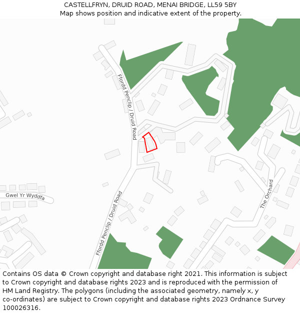 CASTELLFRYN, DRUID ROAD, MENAI BRIDGE, LL59 5BY: Location map and indicative extent of plot