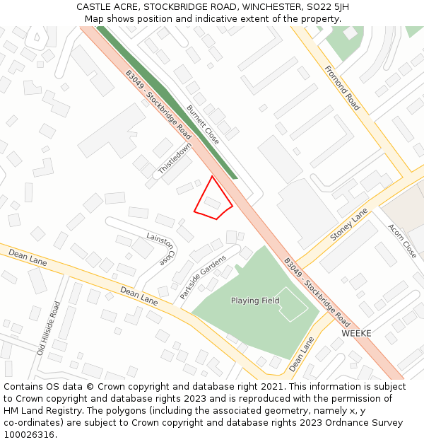 CASTLE ACRE, STOCKBRIDGE ROAD, WINCHESTER, SO22 5JH: Location map and indicative extent of plot