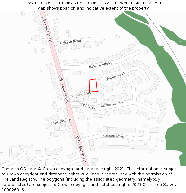 CASTLE CLOSE, TILBURY MEAD, CORFE CASTLE, WAREHAM, BH20 5EP: Location map and indicative extent of plot