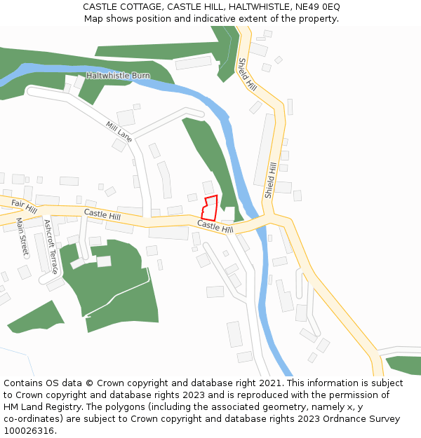 CASTLE COTTAGE, CASTLE HILL, HALTWHISTLE, NE49 0EQ: Location map and indicative extent of plot