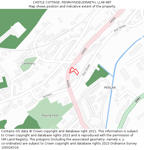 CASTLE COTTAGE, PENRHYNDEUDRAETH, LL48 6BT: Location map and indicative extent of plot