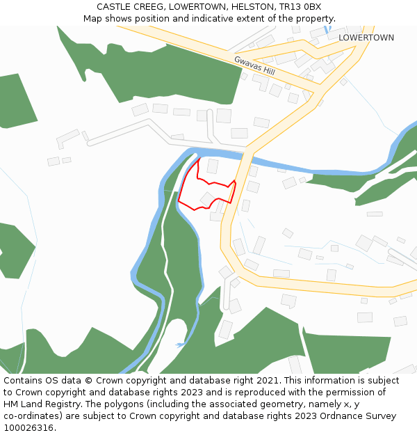 CASTLE CREEG, LOWERTOWN, HELSTON, TR13 0BX: Location map and indicative extent of plot