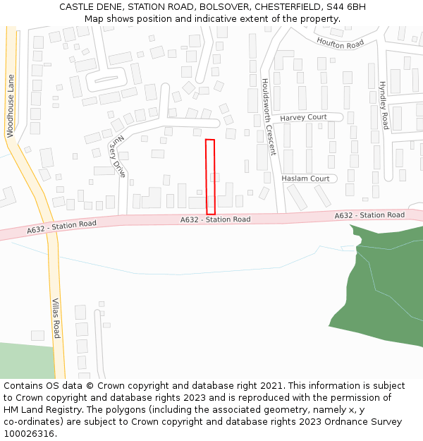 CASTLE DENE, STATION ROAD, BOLSOVER, CHESTERFIELD, S44 6BH: Location map and indicative extent of plot