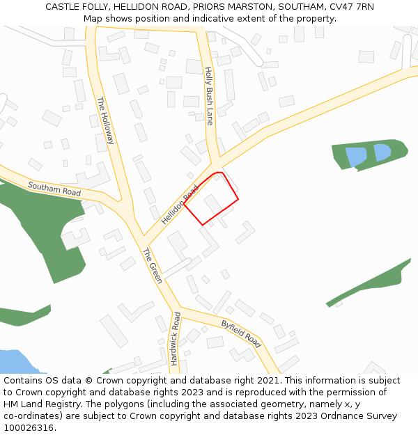 CASTLE FOLLY, HELLIDON ROAD, PRIORS MARSTON, SOUTHAM, CV47 7RN: Location map and indicative extent of plot