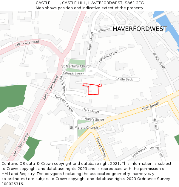 CASTLE HILL, CASTLE HILL, HAVERFORDWEST, SA61 2EG: Location map and indicative extent of plot