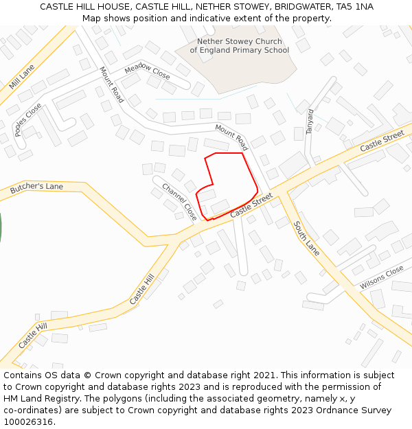 CASTLE HILL HOUSE, CASTLE HILL, NETHER STOWEY, BRIDGWATER, TA5 1NA: Location map and indicative extent of plot