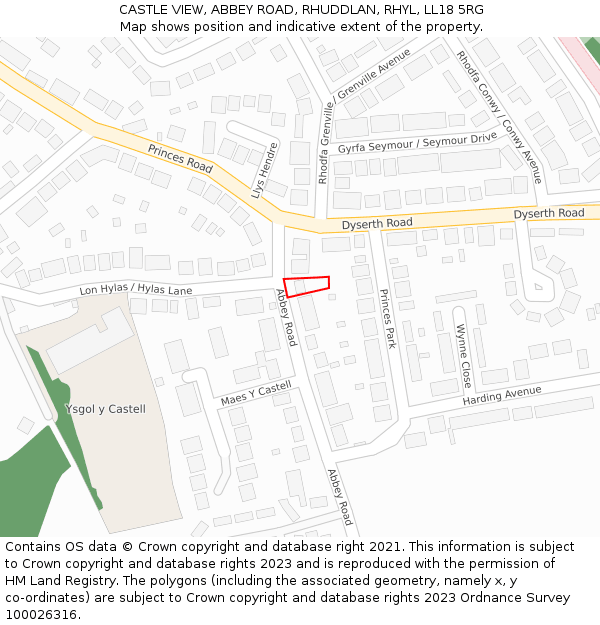 CASTLE VIEW, ABBEY ROAD, RHUDDLAN, RHYL, LL18 5RG: Location map and indicative extent of plot