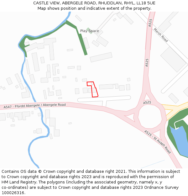 CASTLE VIEW, ABERGELE ROAD, RHUDDLAN, RHYL, LL18 5UE: Location map and indicative extent of plot