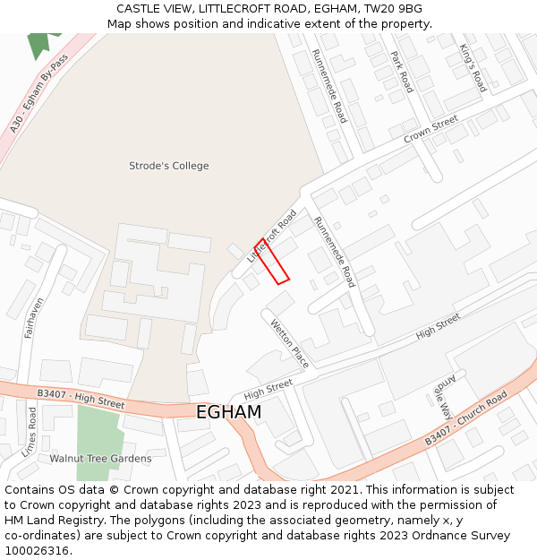 CASTLE VIEW, LITTLECROFT ROAD, EGHAM, TW20 9BG: Location map and indicative extent of plot