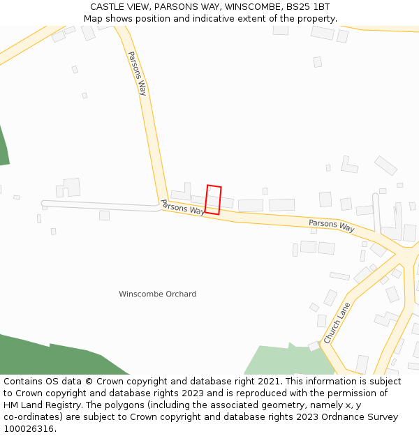 CASTLE VIEW, PARSONS WAY, WINSCOMBE, BS25 1BT: Location map and indicative extent of plot